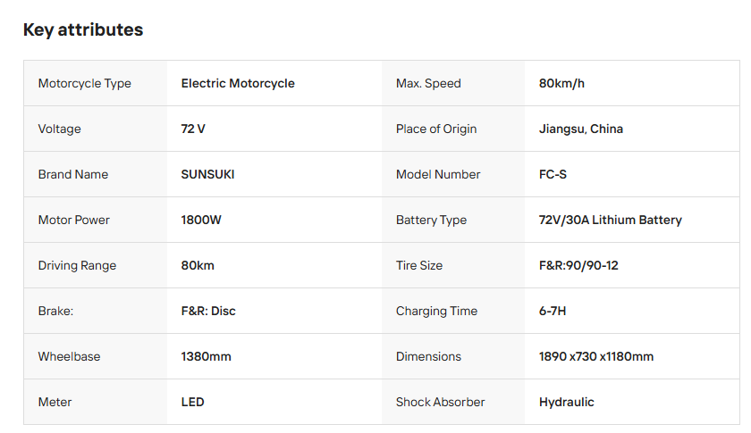 Factory Manufactured FC-S 1800W 80kmh Strong Moter Power High Speed Electric Motorcycle