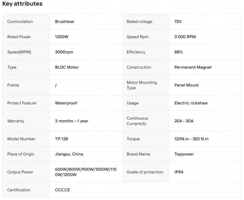 Electric Tricycle 72V 1200W Brushless Commutation Motor 3000 RPM Waterproof Permanent Magnet 
